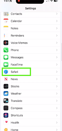 Scroll down to Safari.&nbsp;