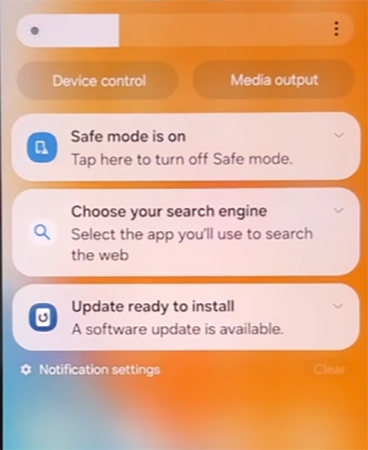 Search for the notification that says Safe Mode is on
