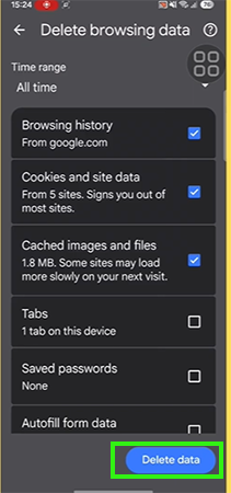 Tap Delete data