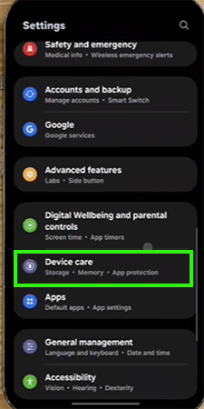 Tap and open Device Care&nbsp;
