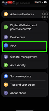 Tap on Apps in Settings&nbsp;