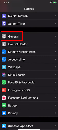 Tap on General