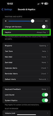 Tap on Haptics.
