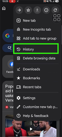 Tap on History from the pop-up menu&nbsp;