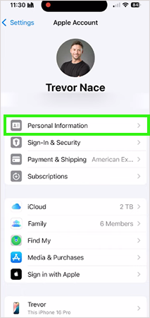 Tap on Personal Information.