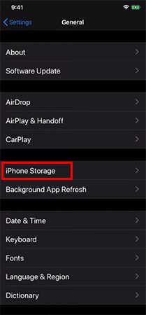 Tap on iPhone Storage
