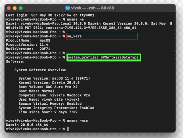 Type system_profiler SPsoftwareDataType