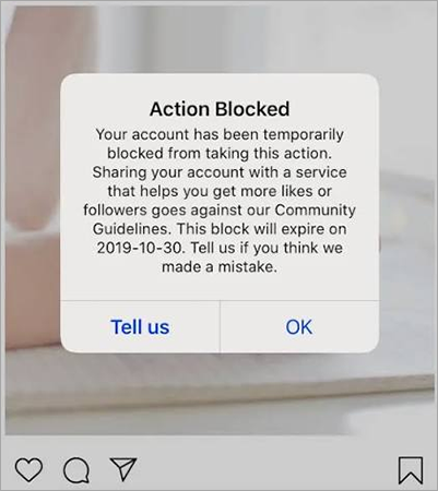 account suspended by Instagram