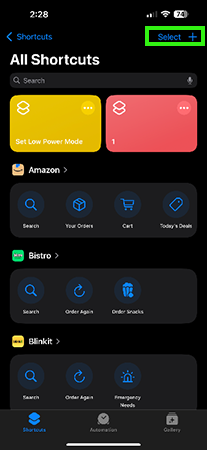create a new shortcut.