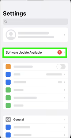 tap on Software Update Available