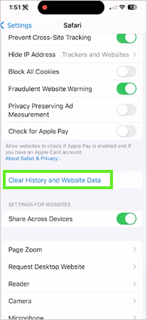 tap on clear history and web data.
