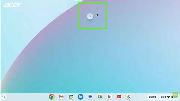 After a countdown of 3 seconds, the Chromebook will start the screen recording process.