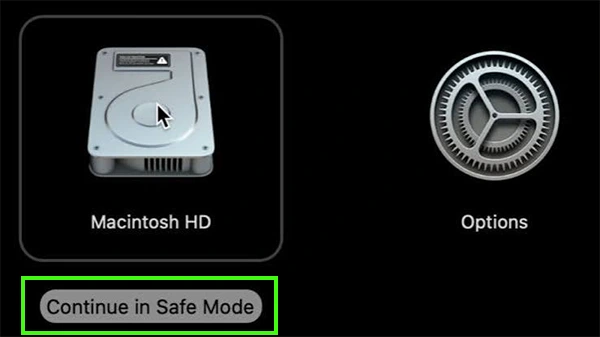 Click Continue in Safe Mode