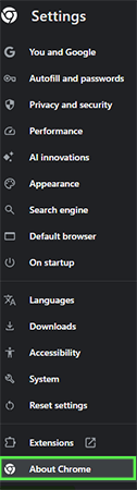 Click on About Chrome