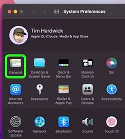 Click on General