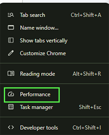 Click on Performance.