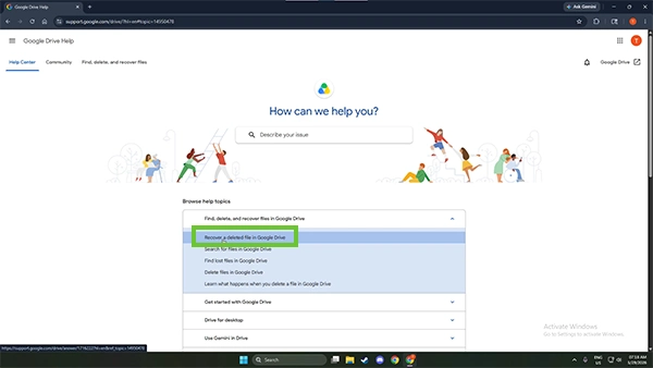 Click on Recover a deleted file in Google Drive.&nbsp;