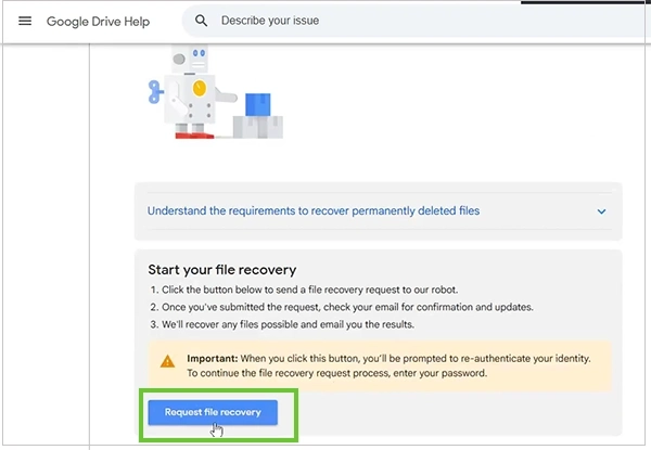 Click on Request file recovery. 