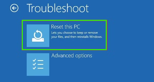 Click on Reset thiis PC