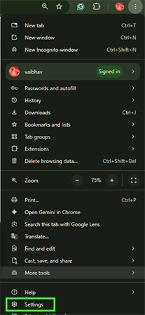 Click on Settings