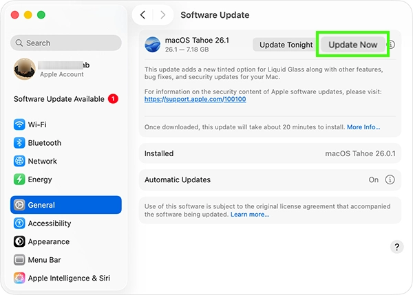 Click on Update Now