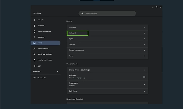 Click on the Keyboard option.