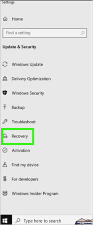 Click on the Recovery tab