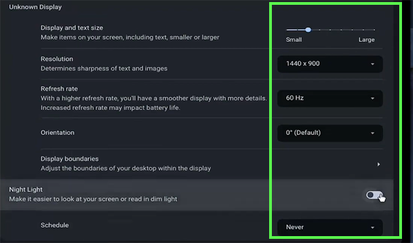 Disable Night Light and Limit Display Usag