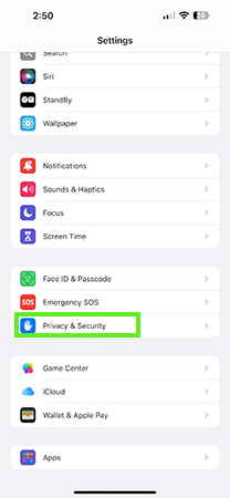 Find Privacy & Security.