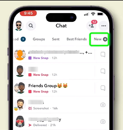 In the Chat menu, tap on New plus
