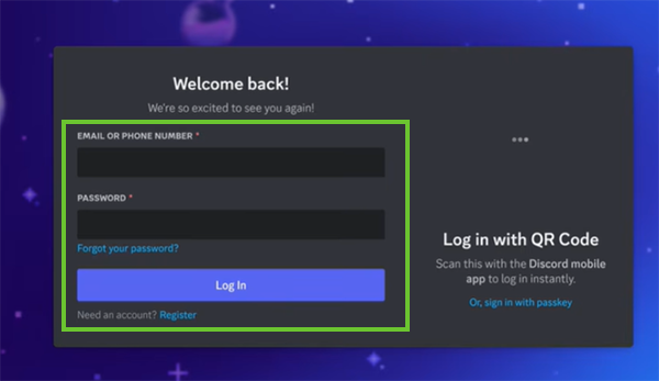 Log in to your Discord account