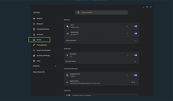 Open Settings and click on Device