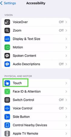 Open the Touch tab