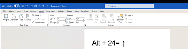 Press and hold Alt+24 and release the Alt key on your keyboard for the upward arrow.&nbsp;