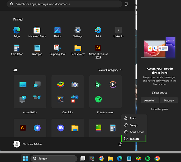 Restart your Acer laptop