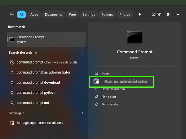 Run Command Prompt as admin