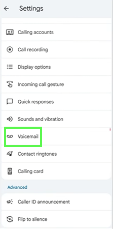 Scroll down and tap Voicemail