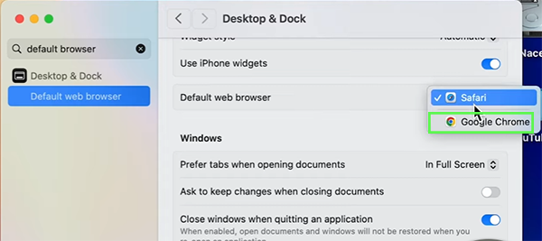 Select the newly installed browser.