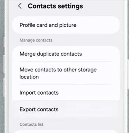 Tap on Export Contacts