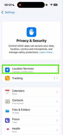 Tap on Location Services.