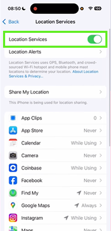Toggle off Location Services.