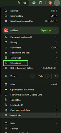 click on the extension