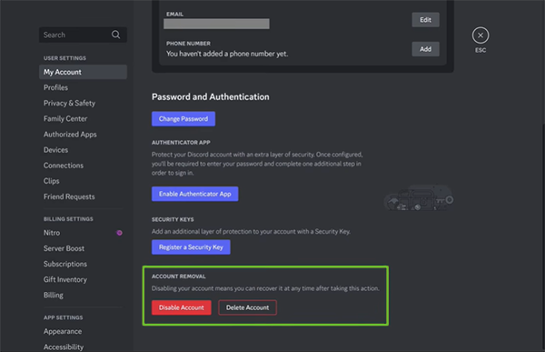 find Account removal.